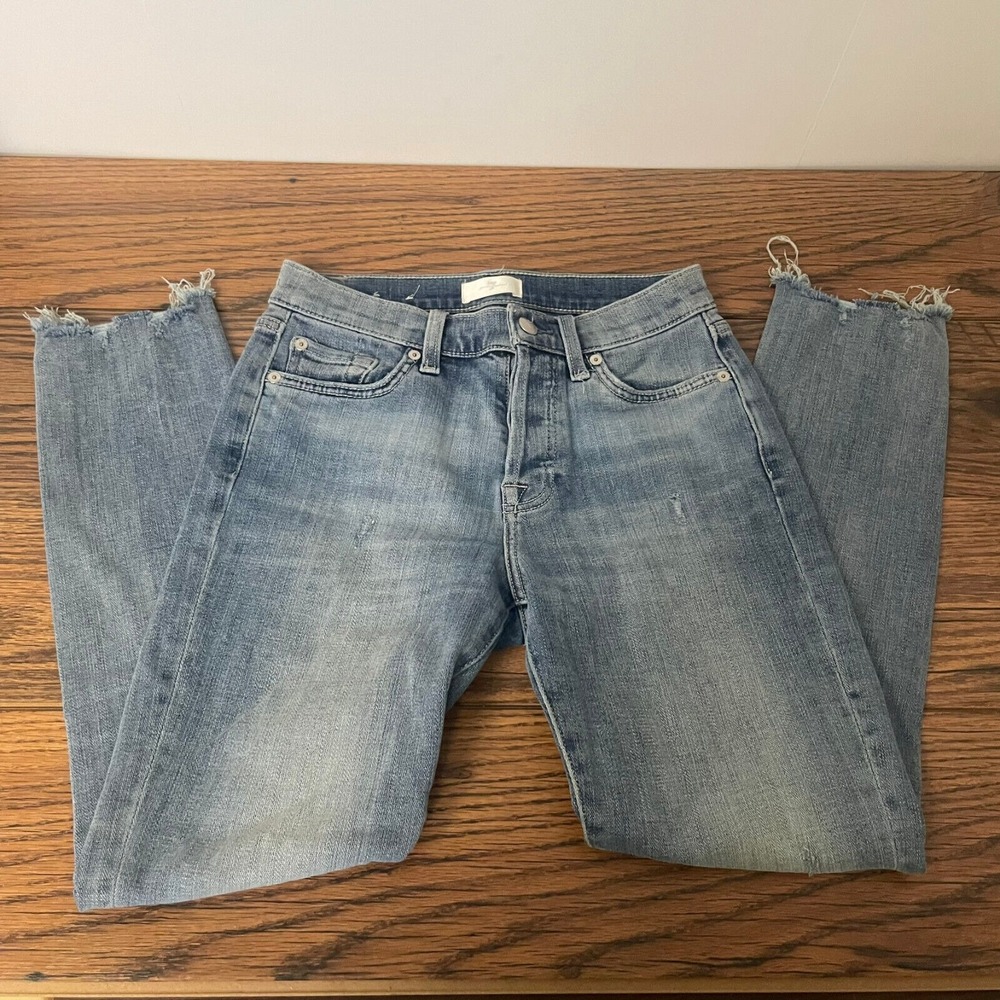 7 FOR ALL MANKIND Josephina Jeans 24 Light‎ Wash Distressed Button Fly Denim